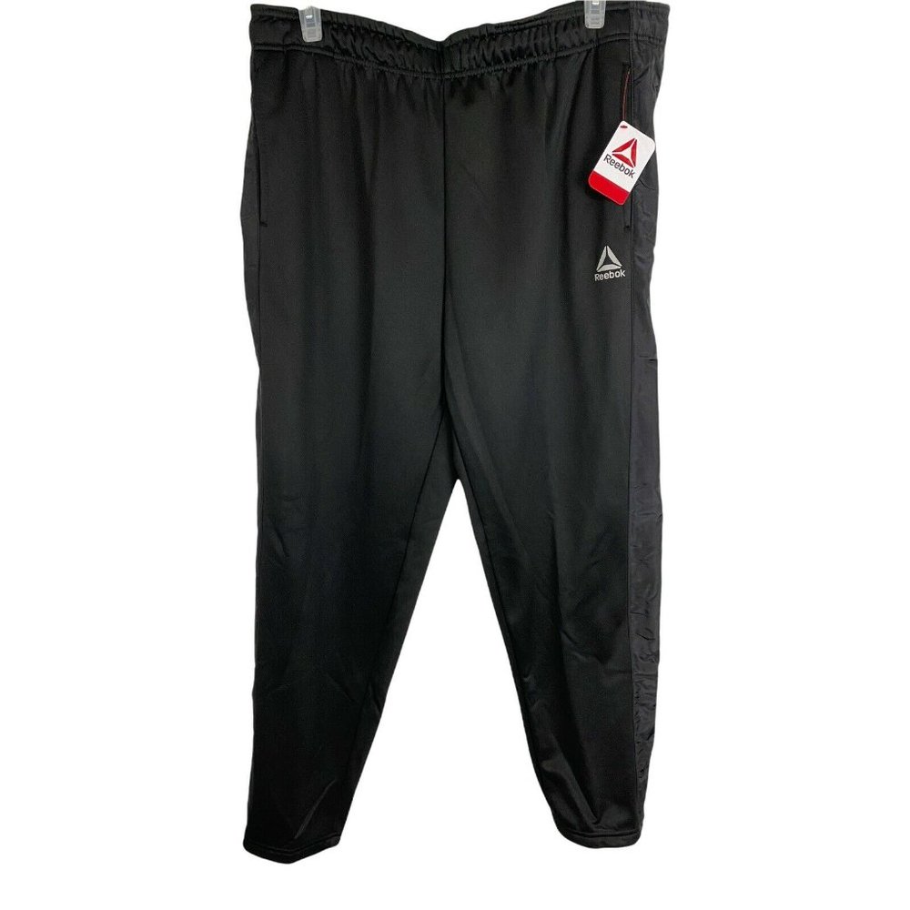REEBOK Mens Jogger Black XL Slim Athletic Activewear Pants Fleece Line Pockets